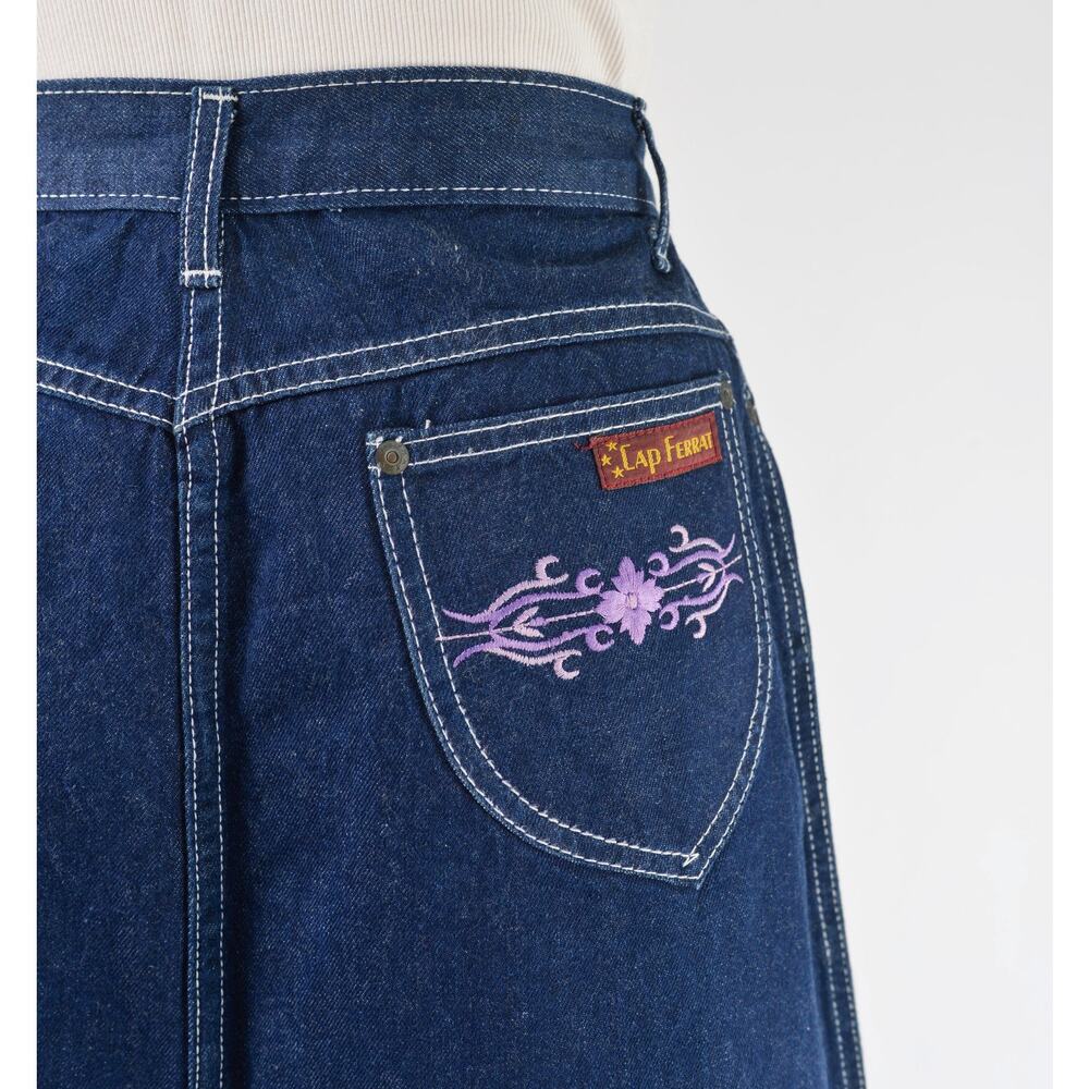 Vintage 80s Dark Wash Denim Pencil Skirt with Embroidered Pockets size M - Picture 6 of 6